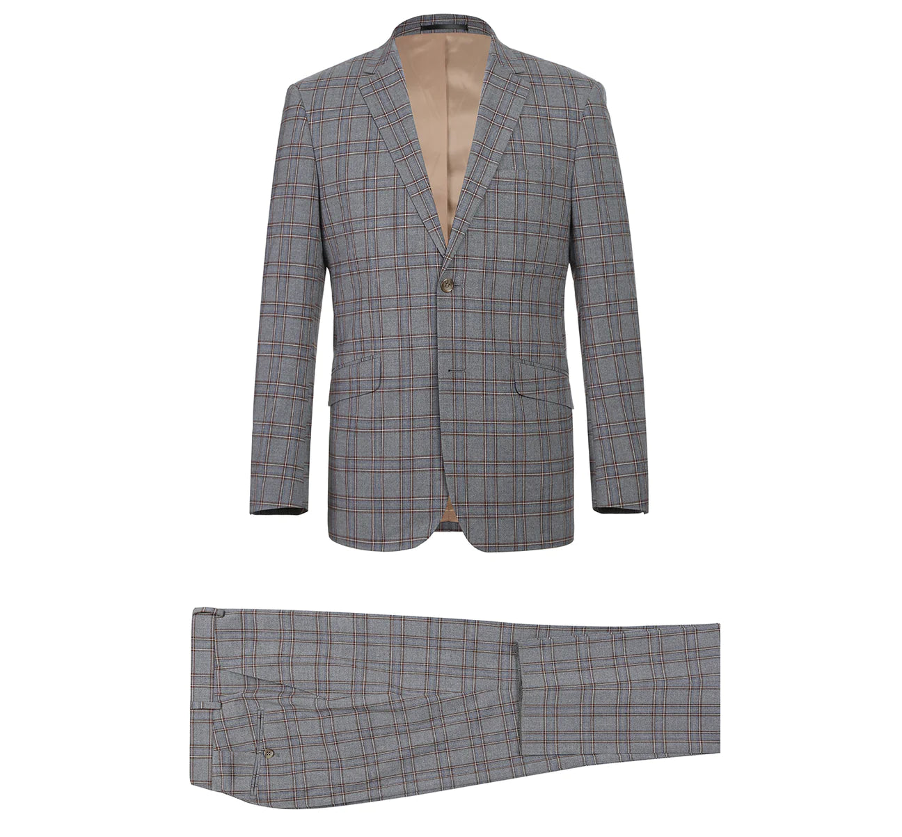 Light Gray Stretch Windowpane Suit - Slim Fit
