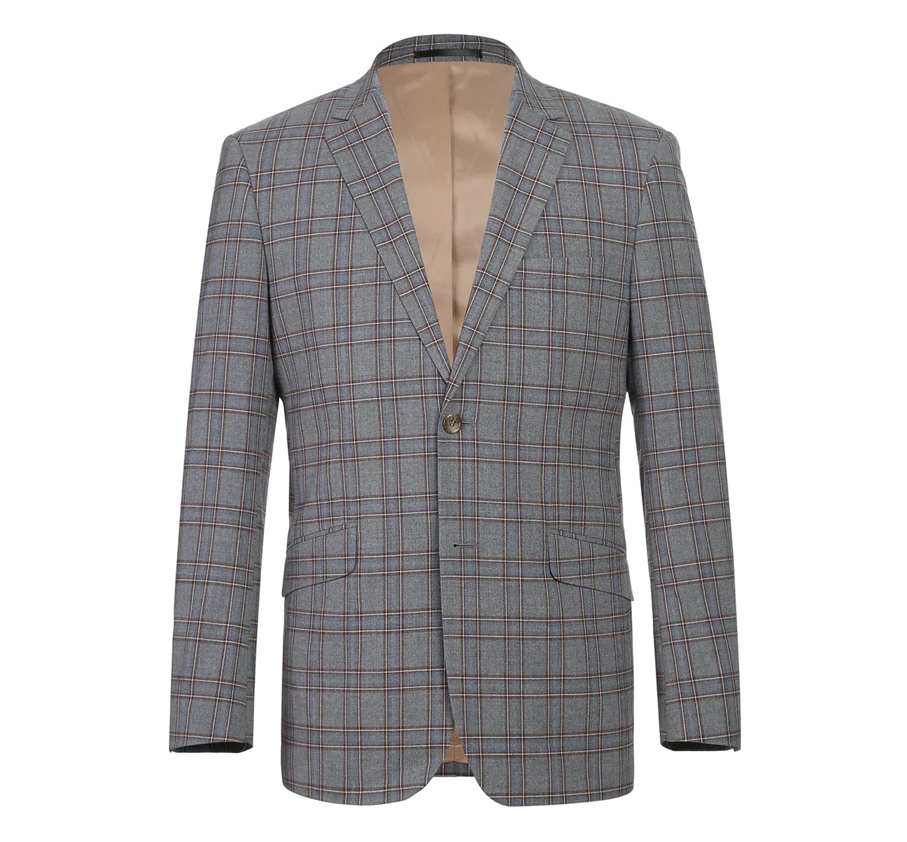 Light Gray Stretch Windowpane Suit - Slim Fit