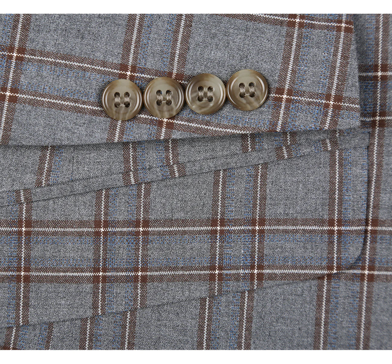 Light Gray Stretch Windowpane Suit - Slim Fit