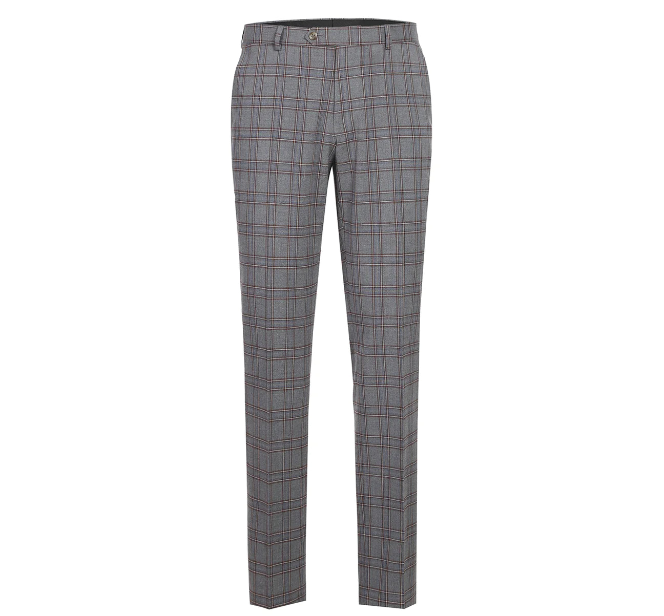Light Gray Stretch Windowpane Suit - Slim Fit