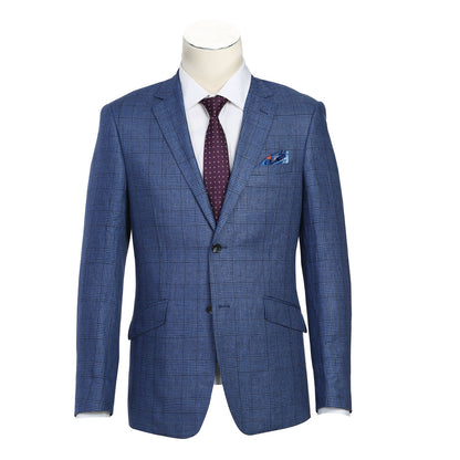 Blue Windowpane Linen Sport Coat - Slim Fit