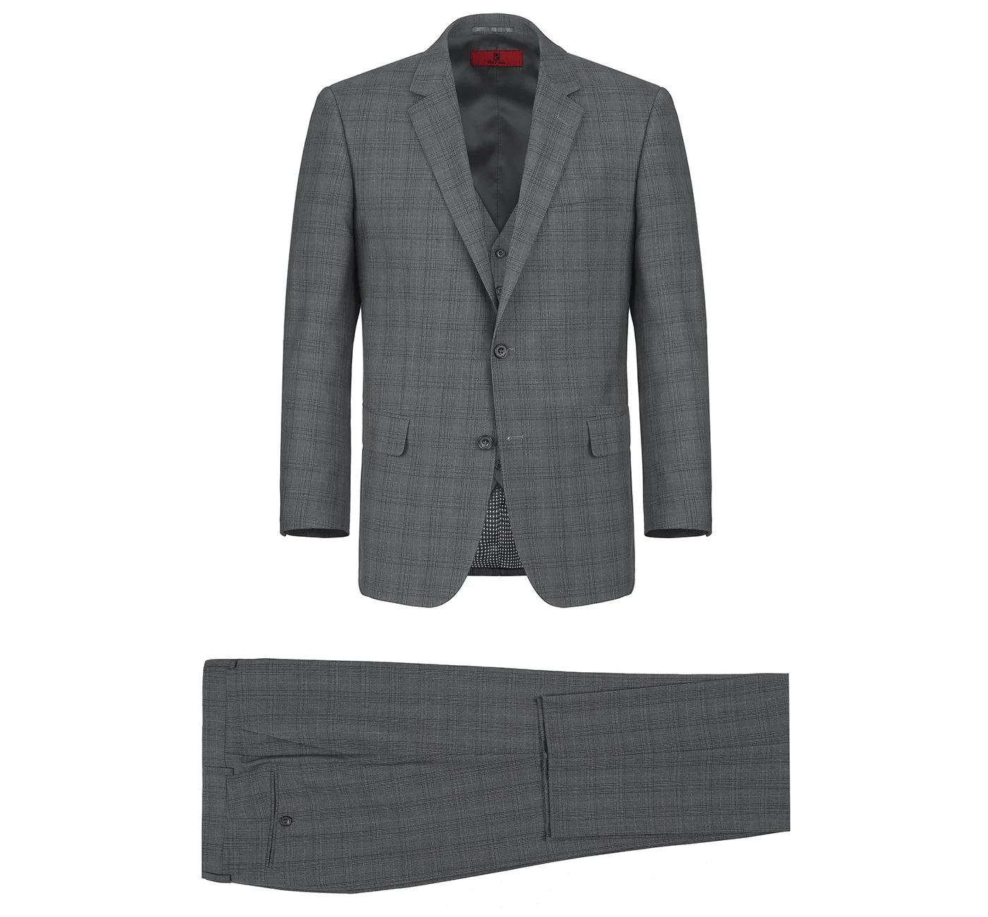 3 Piece Gray Windowpane Suit - Classic Fit