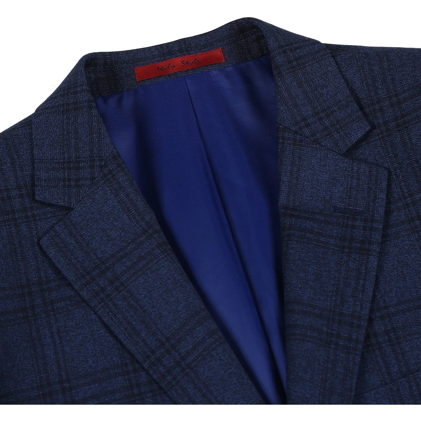 Navy Stretch Check Suit - Slim Fit