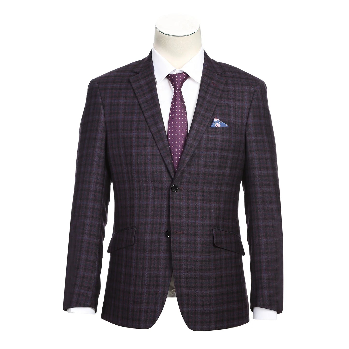 Wool Blend Plum Check Sport Coat - Slim Fit