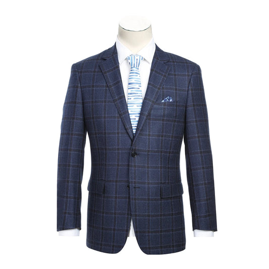 100% Wool Blue Check Sport Coat - Classic Fit