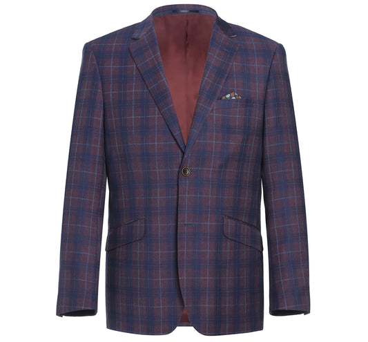 Burgundy Check Sport Coat - Slim Fit