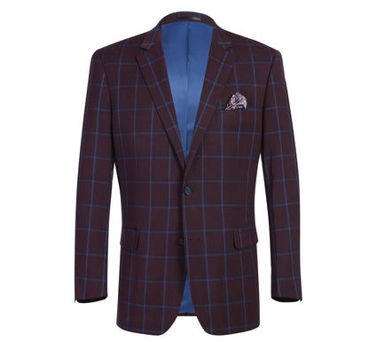 Burgundy with Blue Check Sport Coat - Slim Fit