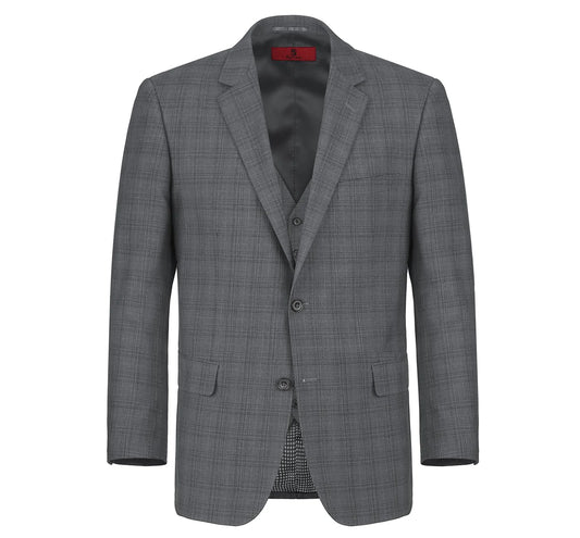 3 Piece Gray Windowpane Suit - Classic Fit