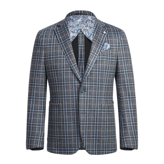 Pellagio Gray and Blue Check Sport Coat - Slim Fit