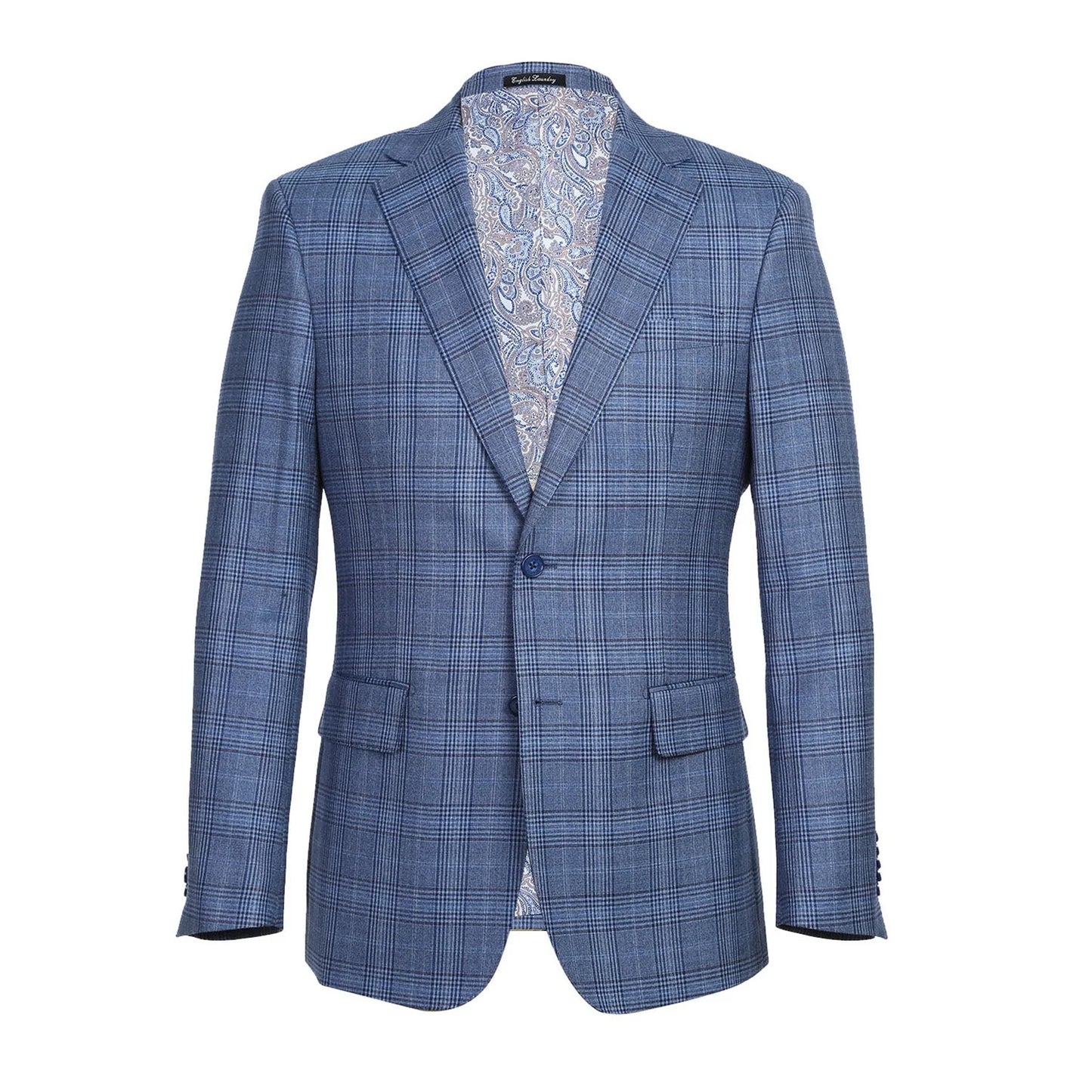 English Laundry Wool Blend Pale Denim Check Suit - Slim Fit