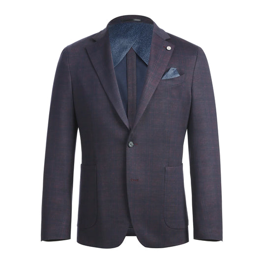 Pellagio Burgundy and Blue Check Sport Coat - Slim Fit