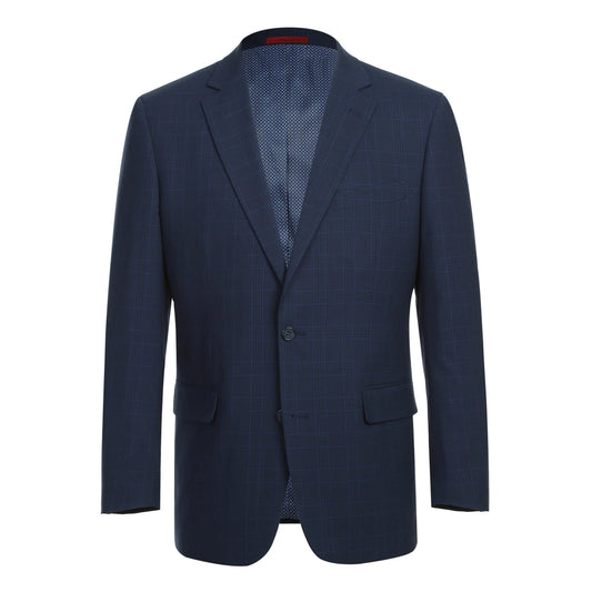 Marine Blue Stretch Check Suit - Classic Fit