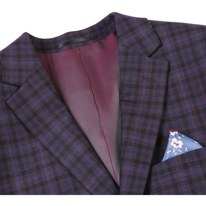 Wool Blend Plum Check Sport Coat - Slim Fit