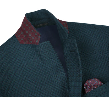 Wool Blend Teal Check Sport Coat - Slim Fit