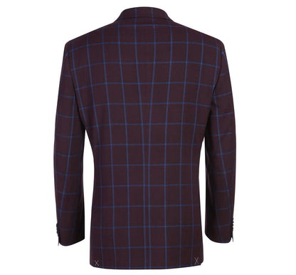 Burgundy with Blue Check Sport Coat - Slim Fit