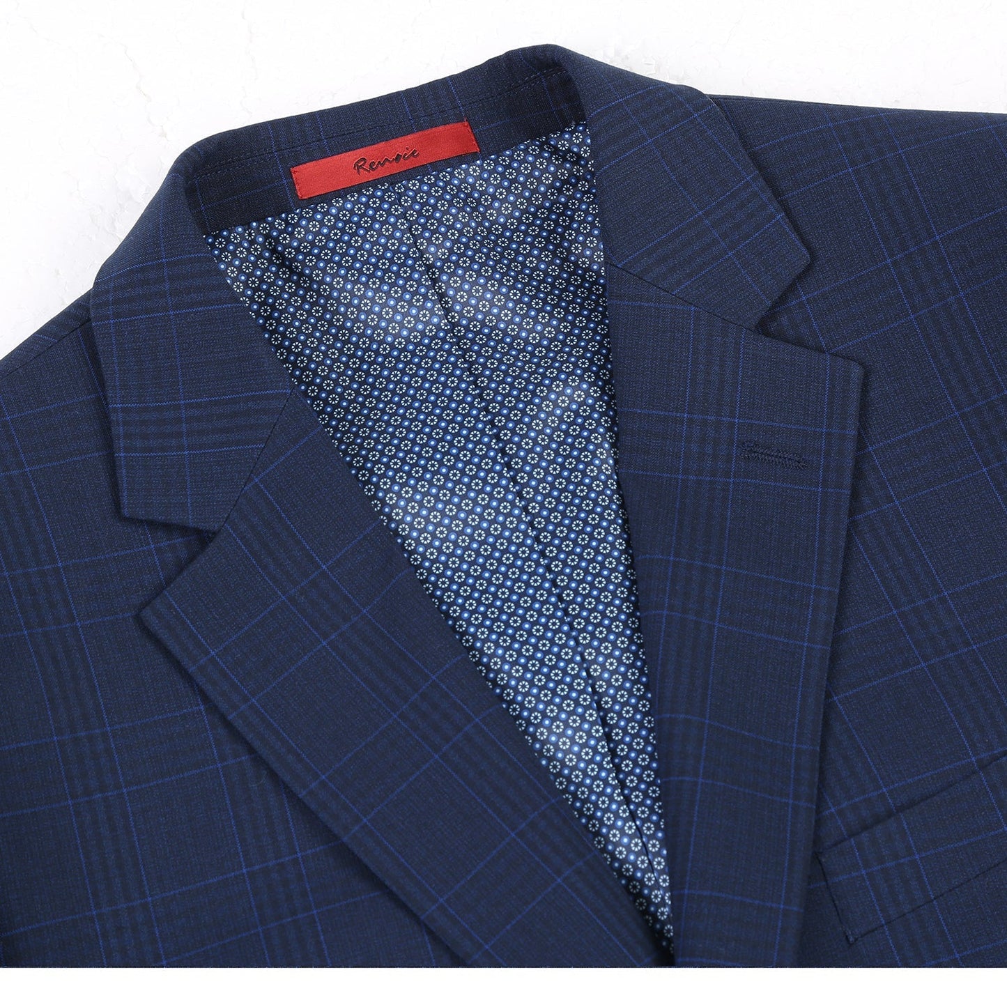 Marine Blue Stretch Check Suit - Classic Fit