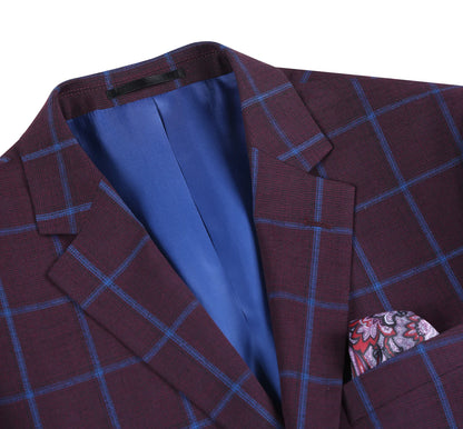 Burgundy with Blue Check Sport Coat - Slim Fit