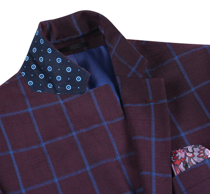 Burgundy with Blue Check Sport Coat - Slim Fit