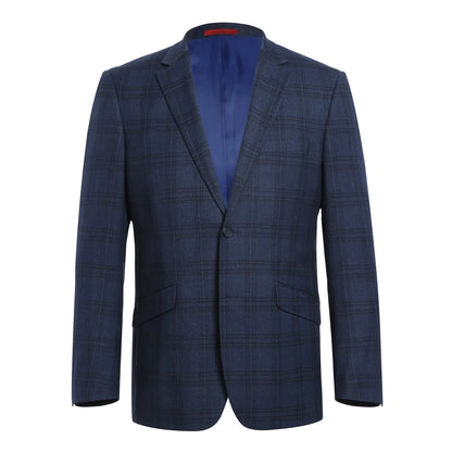 Navy Stretch Check Suit - Slim Fit