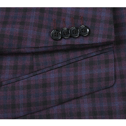 Wool Blend Plum Check Sport Coat - Slim Fit