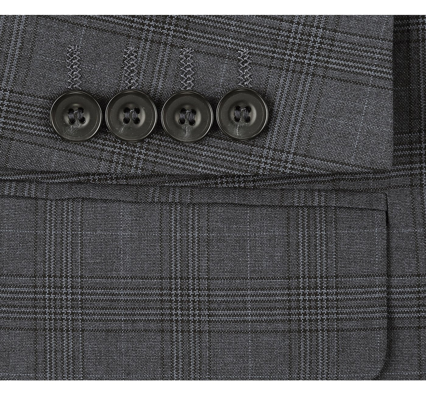 3 Piece Gray Windowpane Suit - Classic Fit