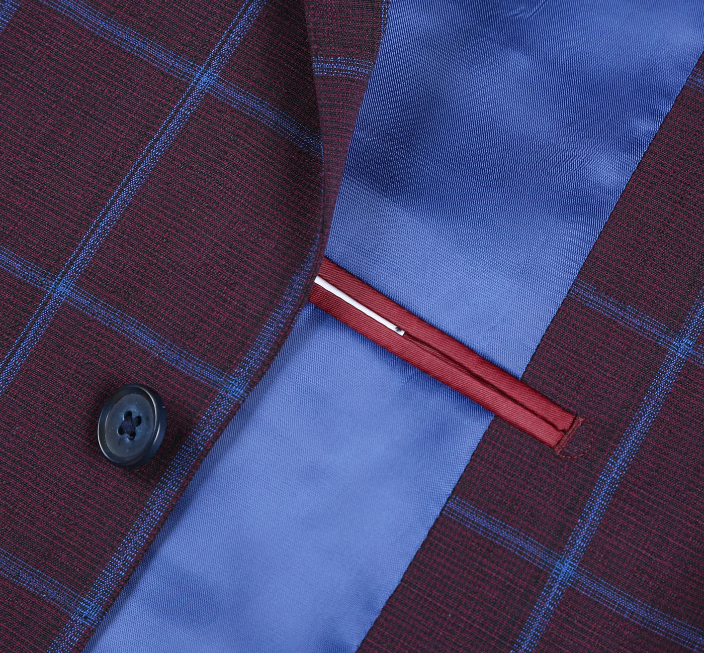 Burgundy with Blue Check Sport Coat - Slim Fit