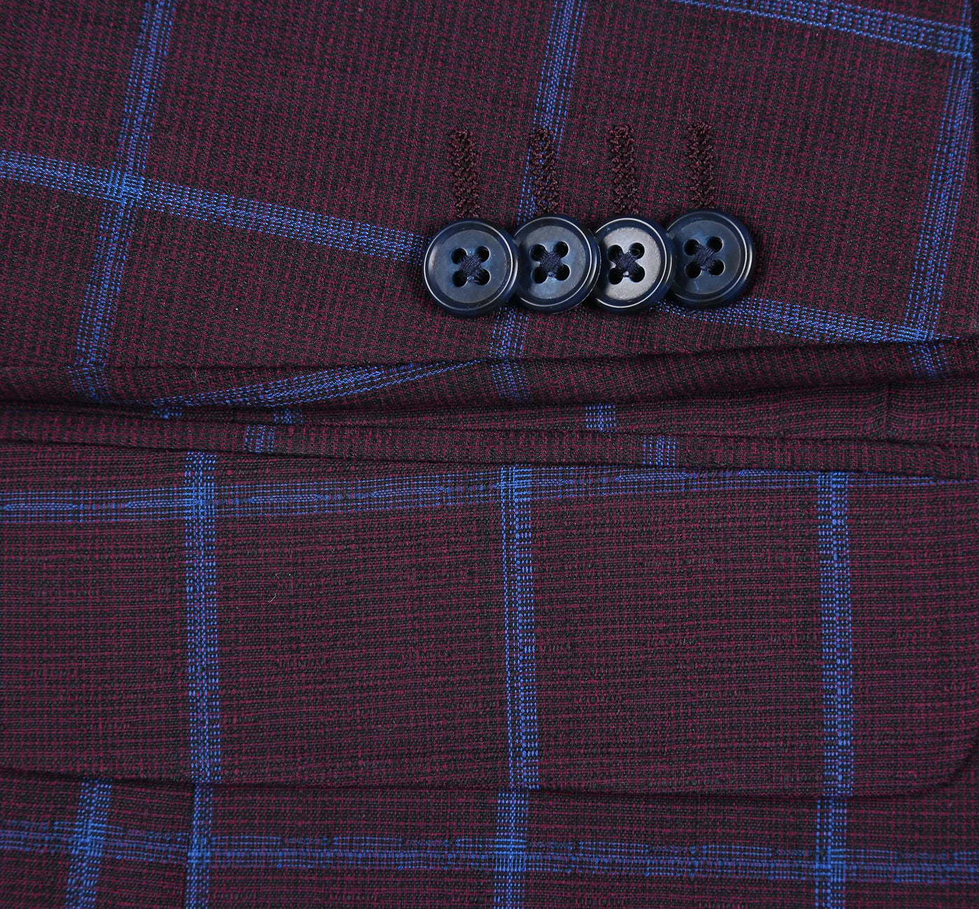 Burgundy with Blue Check Sport Coat - Slim Fit