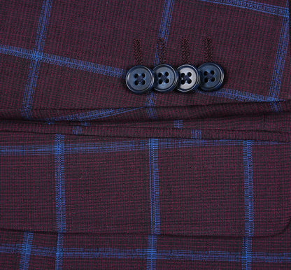 Burgundy with Blue Check Sport Coat - Slim Fit