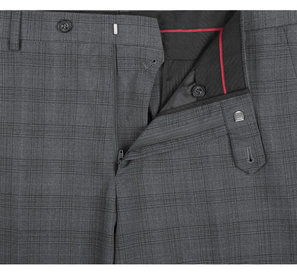 3 Piece Gray Windowpane Suit - Classic Fit