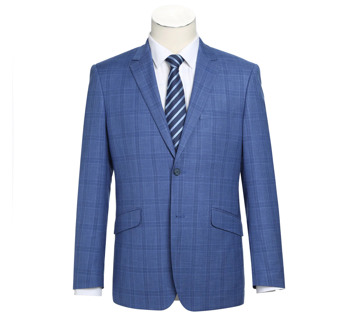 Blue Stretch Windowpane Suit - Slim Fit