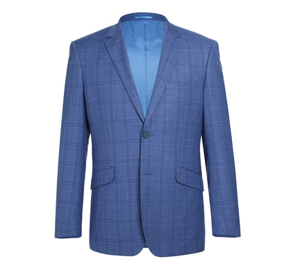 Blue Stretch Windowpane Suit - Slim Fit