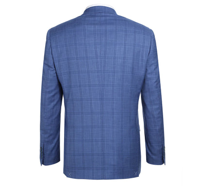 Blue Stretch Windowpane Suit - Slim Fit