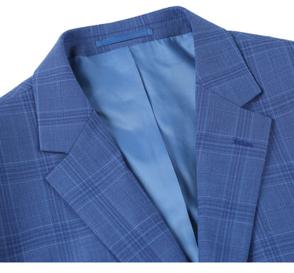 Blue Stretch Windowpane Suit - Slim Fit