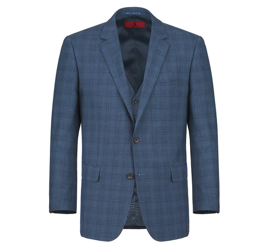 3 Piece Blue Windowpane Suit - Classic Fit