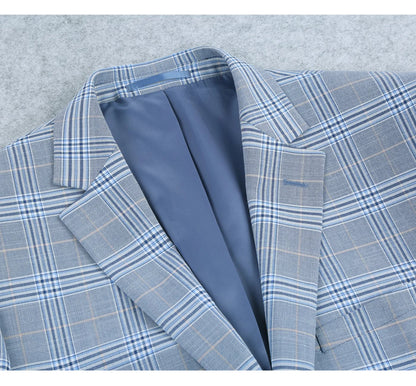 Light Blue Stretch Windowpane Suit - Slim Fit