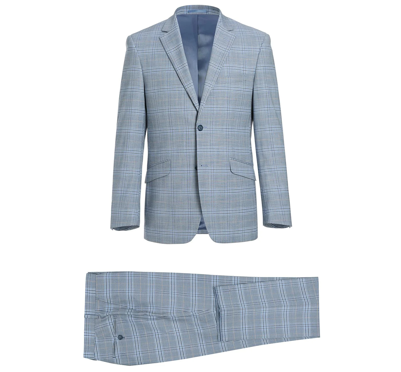 Light Blue Stretch Windowpane Suit - Slim Fit