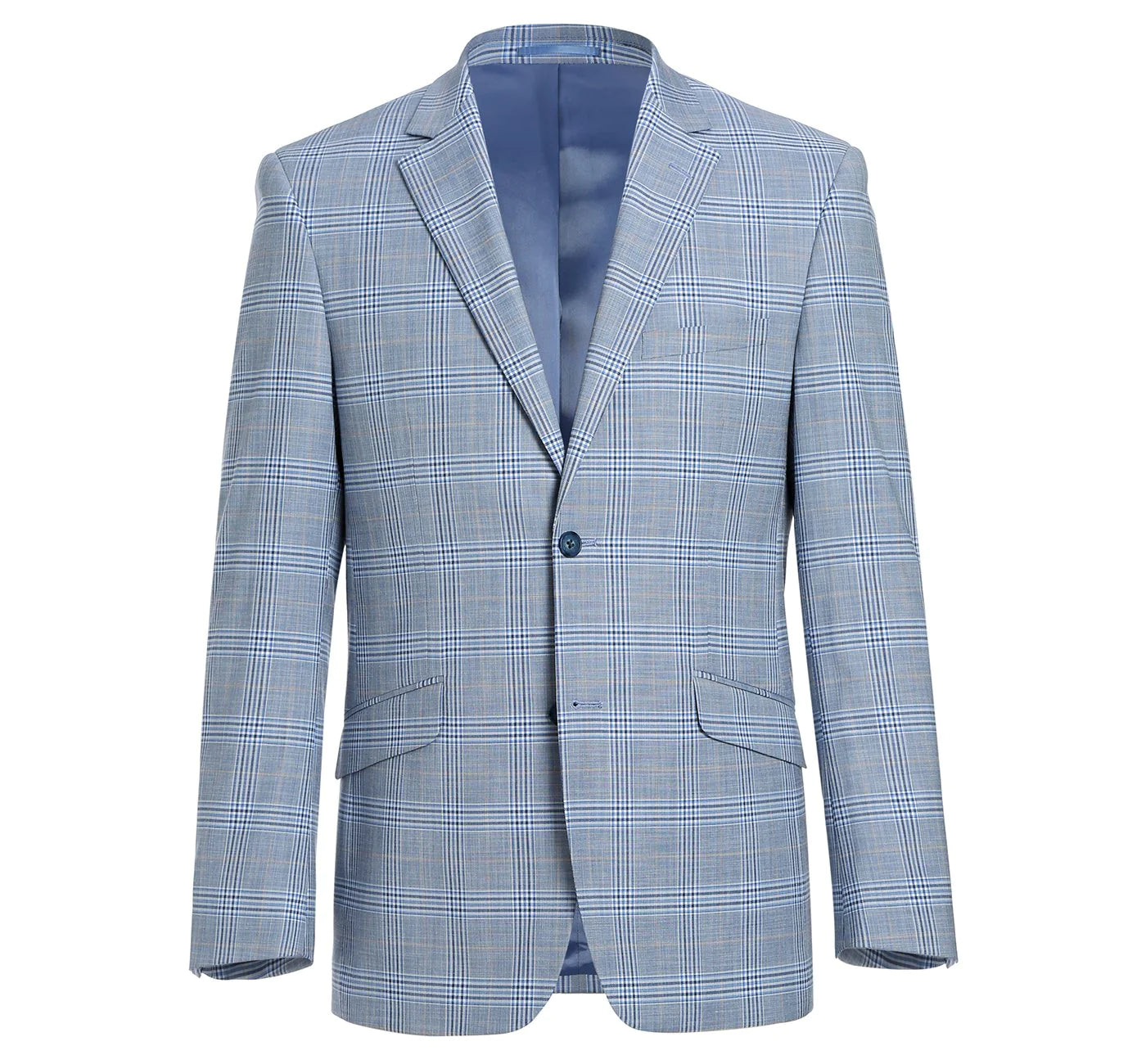 Light Blue Stretch Windowpane Suit - Slim Fit