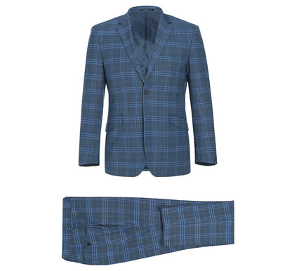 Navy Stretch Windowpane Suit - Slim Fit