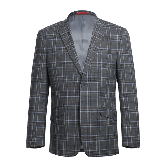 Gray Stretch Check Suit - Slim Fit