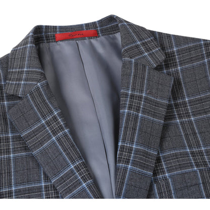 Gray Stretch Check Suit - Slim Fit