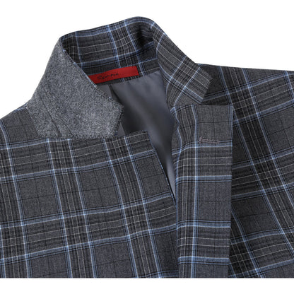 Gray Stretch Check Suit - Slim Fit