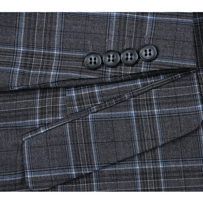 Gray Stretch Check Suit - Slim Fit