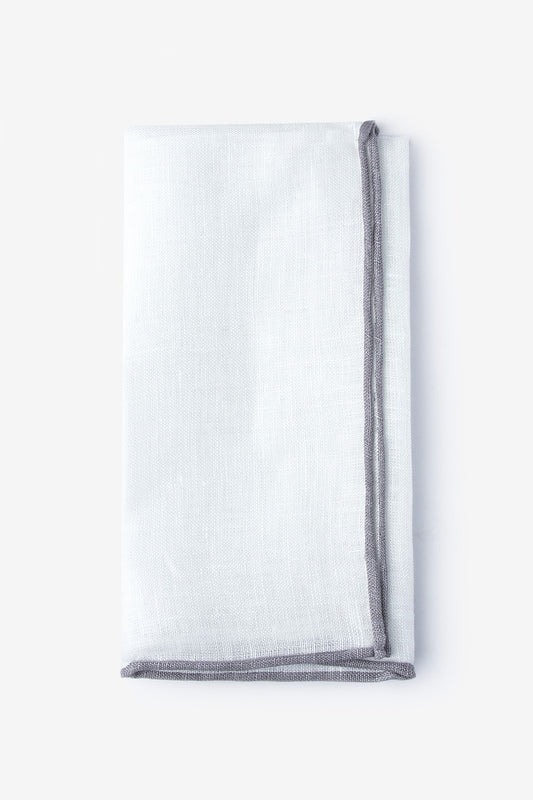 White Linen with Gray Border Pocket Square