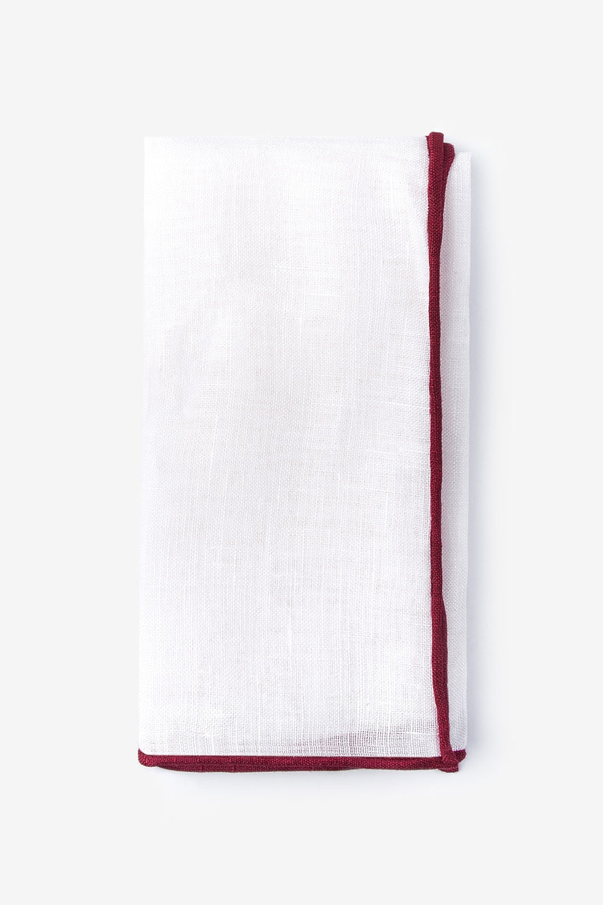 White Linen with Burgundy Border Pocket Square