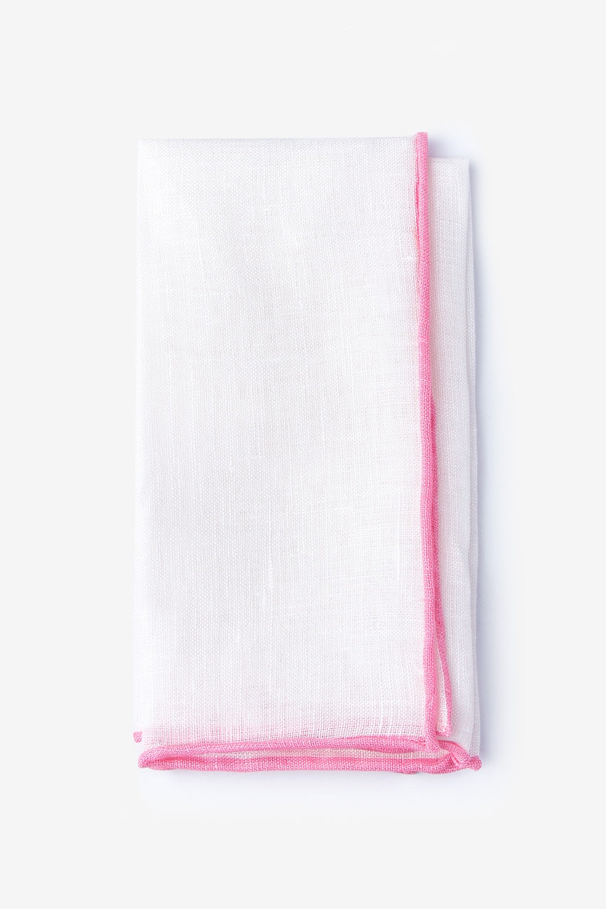 White Linen with Pink Border Pocket Square