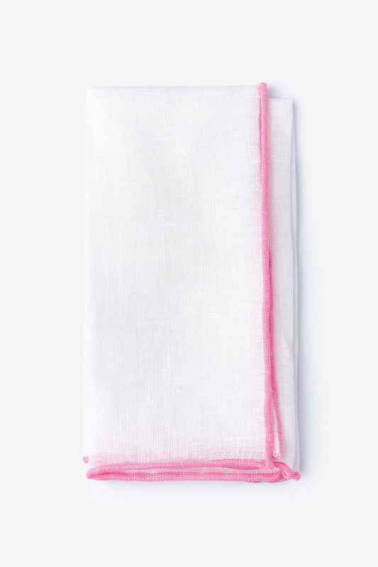 White Linen with Pink Border Pocket Square