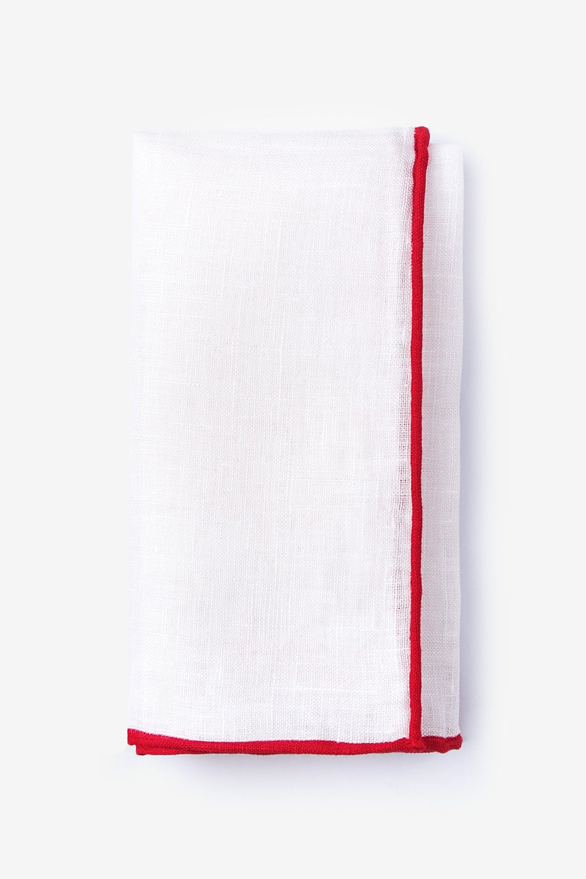 White Linen with Red Border Pocket Square