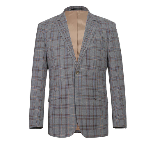 Light Gray Stretch Windowpane Suit - Slim Fit